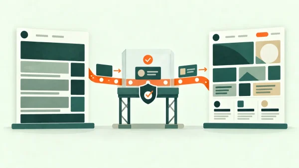 Divi 5 controlled migration through staging An established website passes through a protected staging checkpoint before becoming a more flexible modular layout.