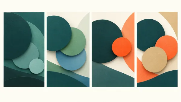 Website colour harmony relationships Four side-by-side colour compositions show tonal, neighbouring, contrasting and three-colour website palette relationships.